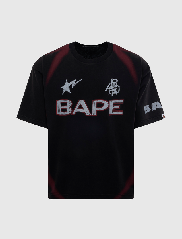HEAVY WASH HAND DRAW FOOTBALL MULTI LOGO RELAXED FIT TEE